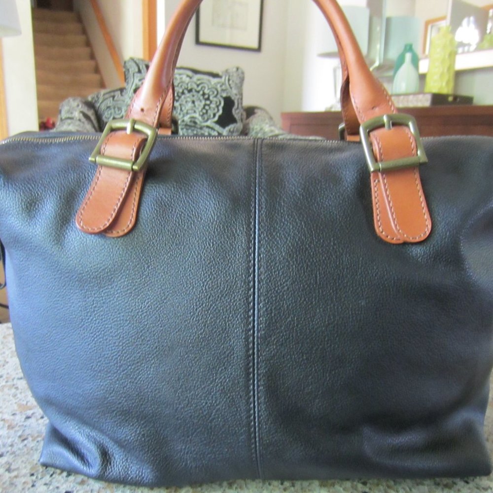 MARK & GRAHAM BROOKLYN CARRYALL - Black and cognac leathers - NEW